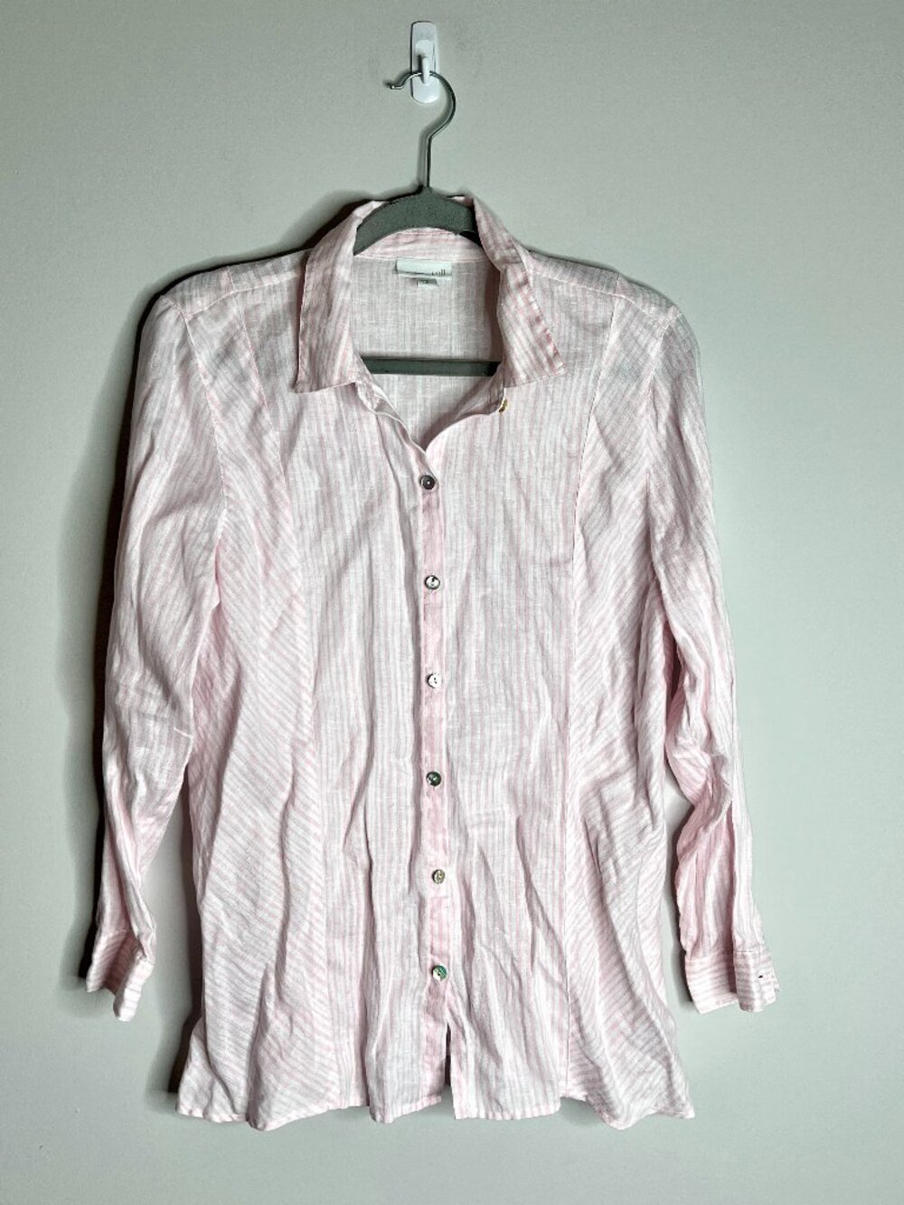 J. Jill LoveLinen Pink Striped Button-Down Coastal Cottagecore Beach Vacation MP